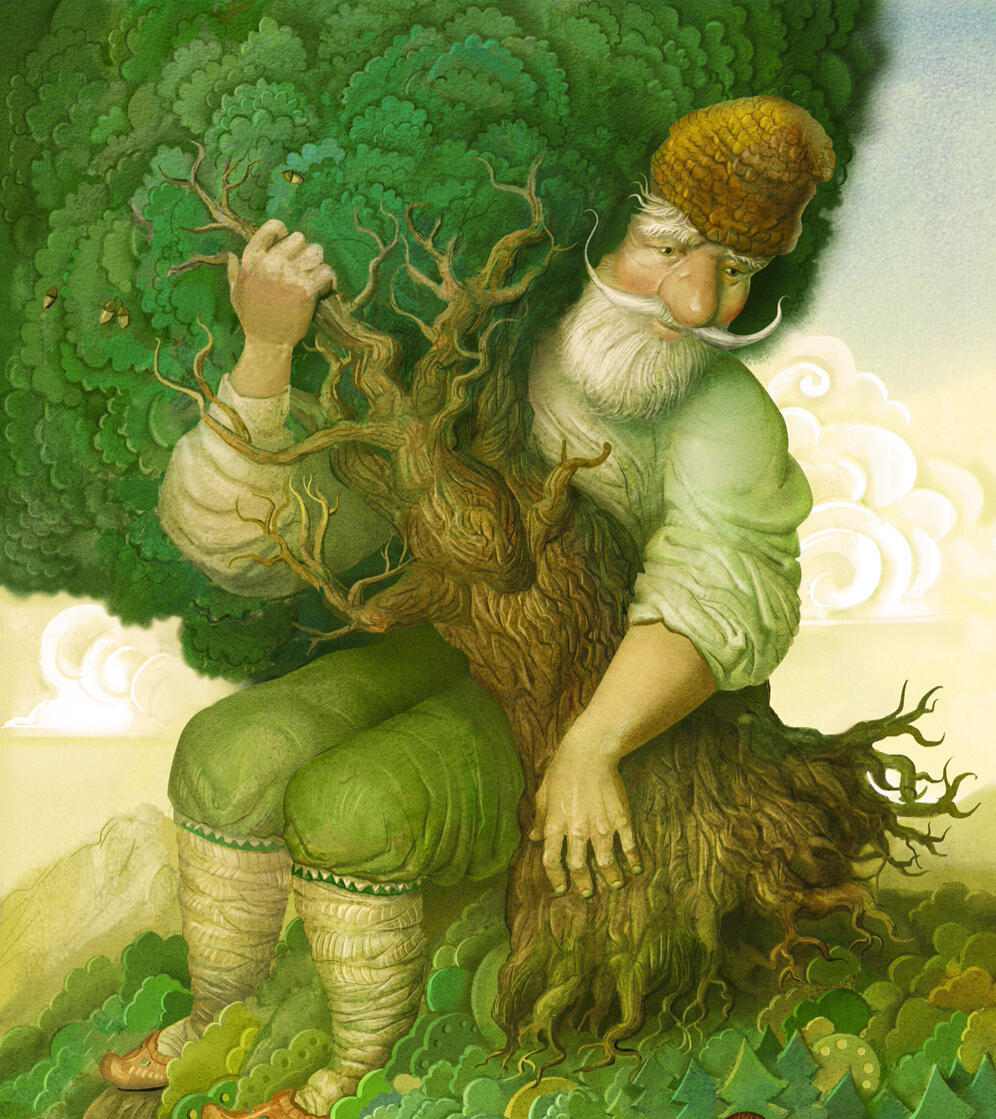 Illustration for the Ukrainian fairy tale "Rolling Pea"